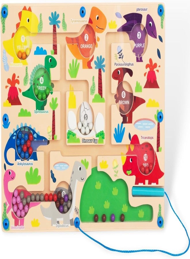 BeFunky Magnetic Color & Number Maze, Montessori Wooden Color Matching Learning Counting Puzzle Board, Toddler Fine Motor Skills Toys for Boys Girls 3 4 5 Years Old (Dinosaur) - Image 1